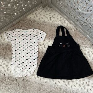 Carter’s black cat set baby girls 3-6 months heart Halloween trick or treat